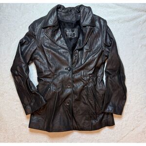 Sally & John New York Genuine Leather Jacket‎ Black Womens M Removable Vest